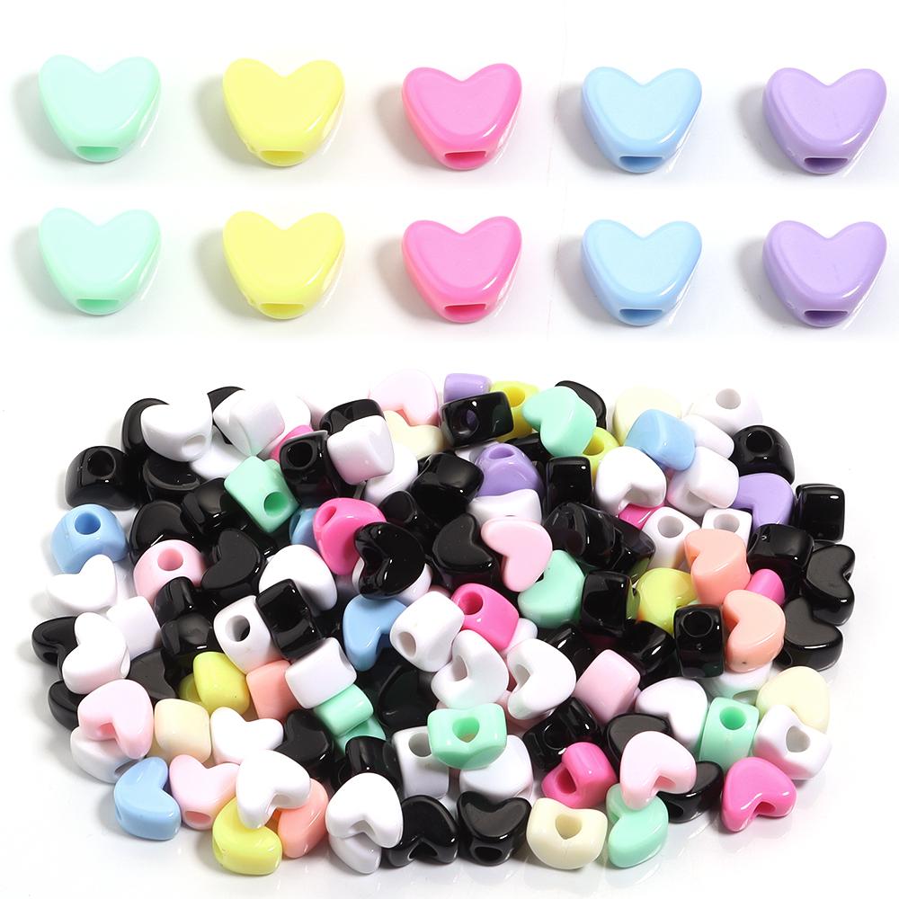 100pcs/lot 12x9mm Acrylic Heart Beads Colorful Large Hole Loose Beads For DIY Handmade Bracelet Earrings Jewelry Making Supplies