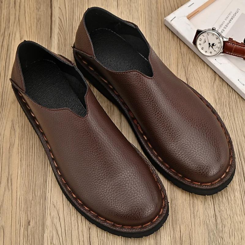 ModeEchtes Leder Herrenschuhe Lässige Herren Slipper Fahrschuhe Weiche Lederschuhe Herren Flats Bequeme Mokassinschuhe für Herren