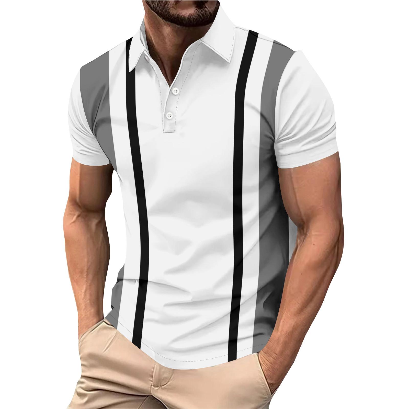 

Летний повседневный мужской топ с короткими рукавами и лацканами с полосатым принтом L чёрный