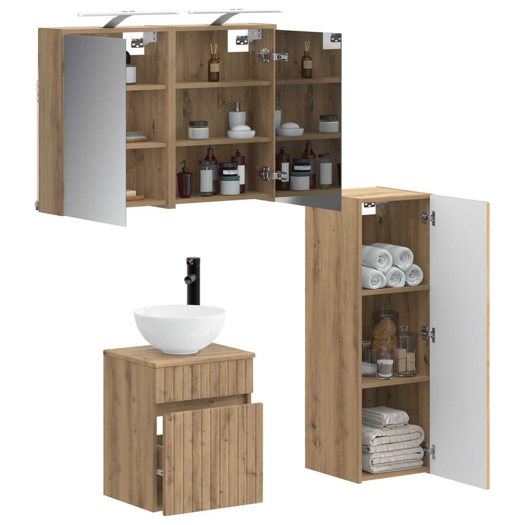 Bathroom Furniture Set 4 Pcs Artisan Oak Engineered Wood and Glass