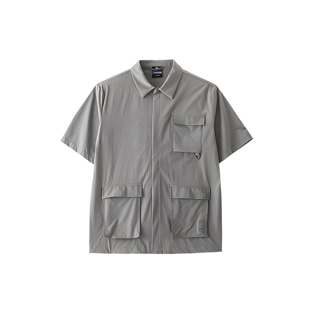 Anta Outdoor Series Solid Color Single-Breasted Short Sleeve Shirt Men Shirts Dark-Green 152426104-2