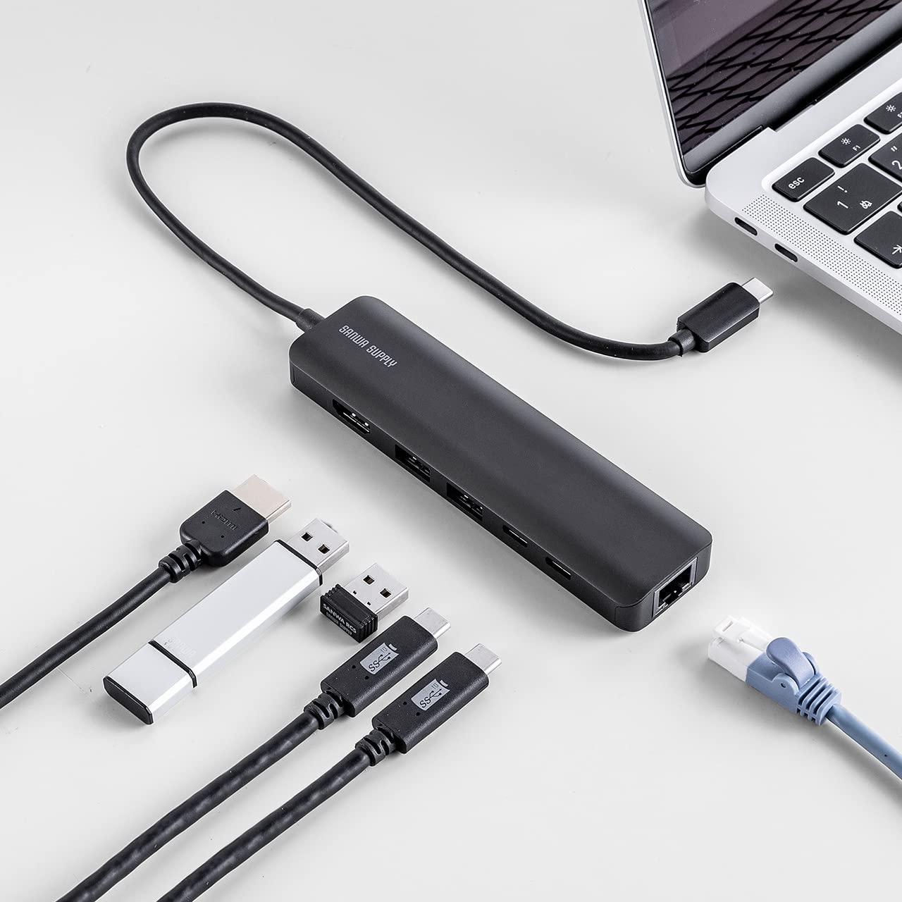 

Sanwa Direct Type-C Docking Station, HDMI 8K/4K/120Hz Support, PD 100W, LAN, 2 Type-A, 2 Type-C, 6-in-1 Hub (400-HUBC9BK)