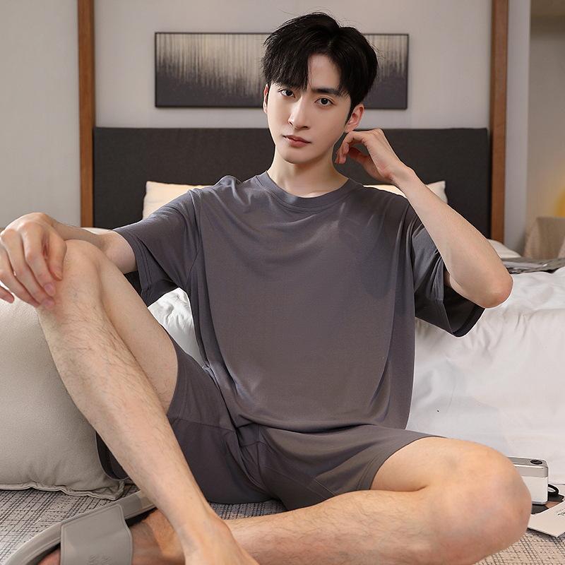 Men's Summer Ice Silk Short Sleeve Pajama Set - Breathable & Cool Casual Home Wear