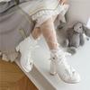 Damen-Lolita-Stiefeletten, runder Zehenbereich, Block-Mitte-Absätze, Kawaii-Schnürung, Schleife, kurze Stiefel, Damen-Cosplay-Schuhe, Herbst-Winter, 46
