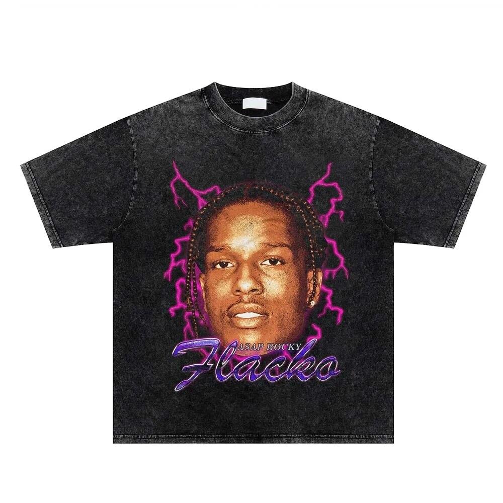 

Oversized Washed Short Sleeve Summer Rapper Portrait Print T-Shirt Vintage Hip Hop Streetwear Men Harajuku Tshirt Cotton Tops