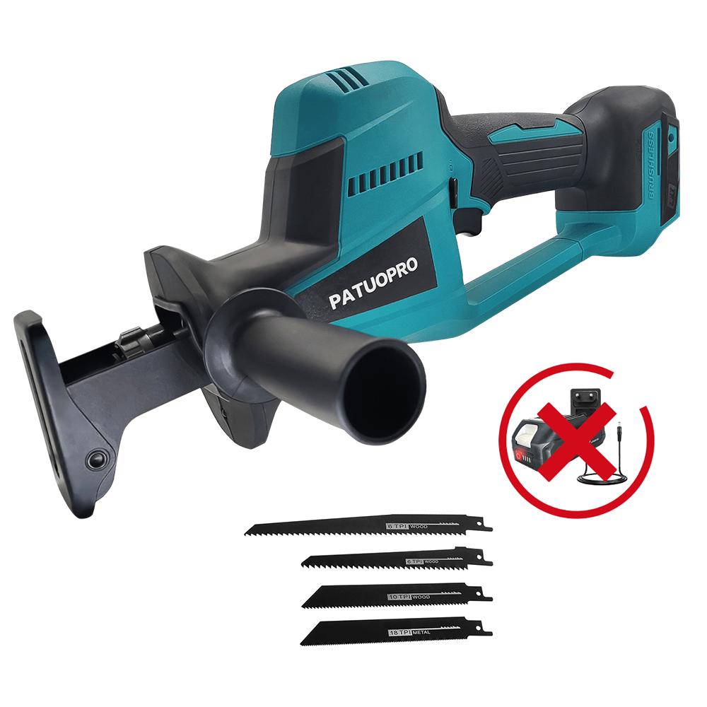 PATUOPRO Brushless Cordless Reciprocating Saw With 4pcs Saw Blades Cutting Wood Metal PVC Pipe Power Tool For Makita 18v Battery