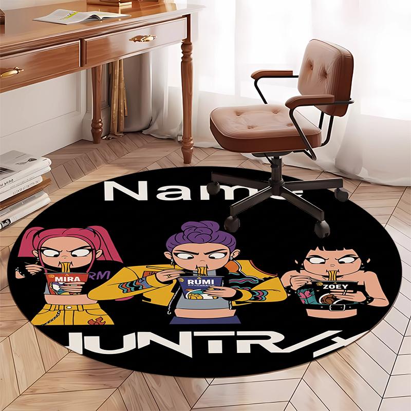 Benutzerdefinierter Name KPop Dämonenjäger Gedruckter Runder Teppich Teppich Stuhlteppich Bereichsteppich Eingang Fußmatten, für Bürostuhl Wohnzimmer Schlafzimmer Küchenraum.