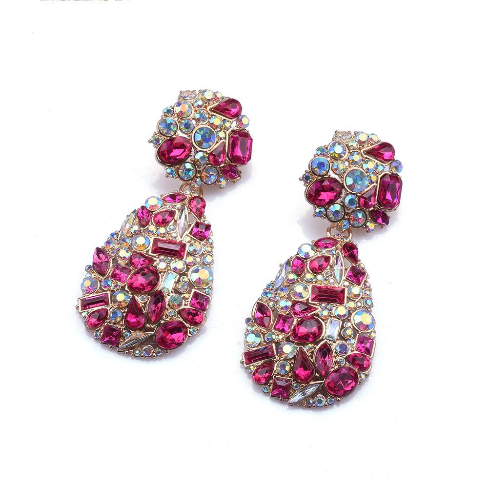 

Earrings Trendy Geometric For Women Bohemian Alloy Inlaid Rhinestone Ear Studs Colorful Ear Characters Rings