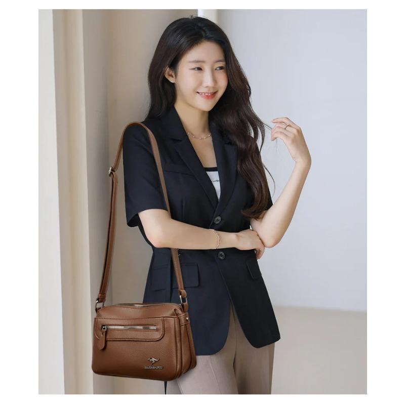 Fashionable Women's Leather Crossbody Bag, Elegant Shoulder Bag, Women's Large Capacity Crossbody Bag, Retro Shoulder Bag, Multi Pocket Shoulder Bag