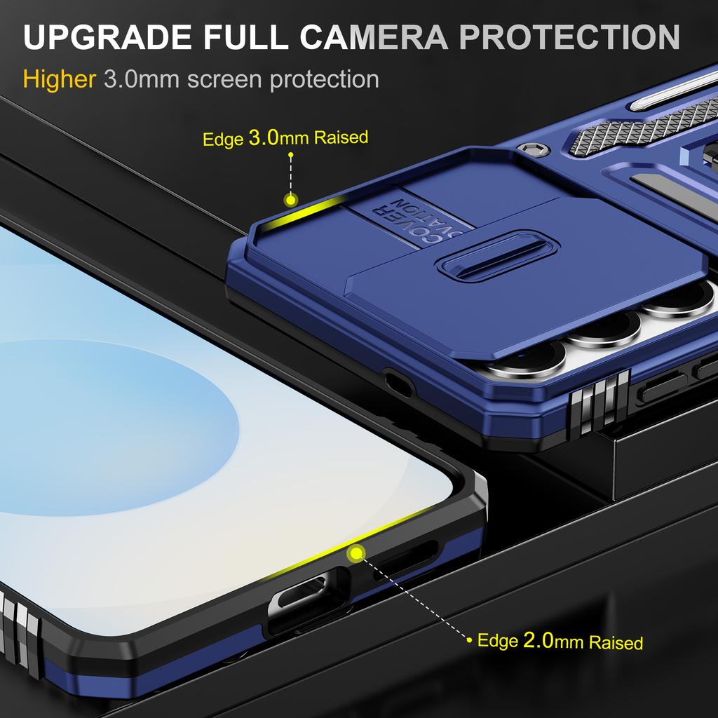 For Samsung Galaxy S26 Case Kickstand Slide Lens Lid PC + TPU Drop-Proof Phone Cover