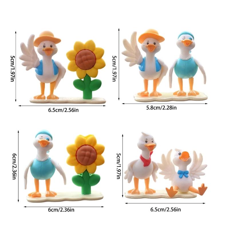 4pcs Creative Duck with Sunflowers Miniature Statues for Vehicle Interior Multifunctional Decors Resin Craft Ornaments