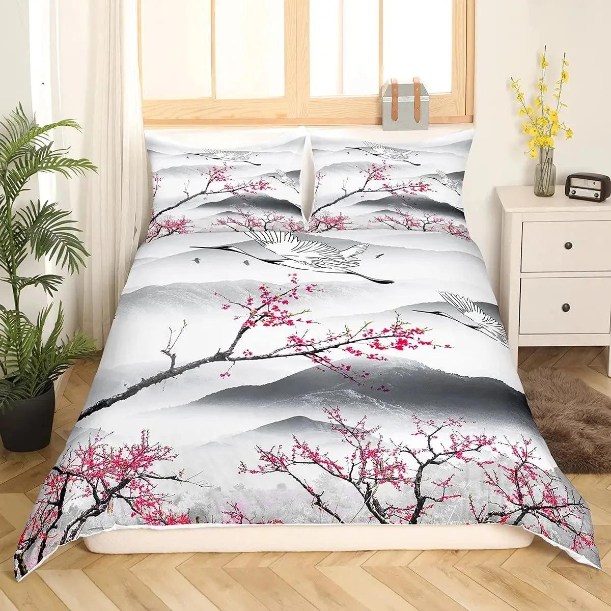 

Cherry Blossom Duvet Cover Set Pink Flower Bedding Set For Girls Adults Petal Floral Comforter Cover Japanese Style Quilt Cover 70x133cm