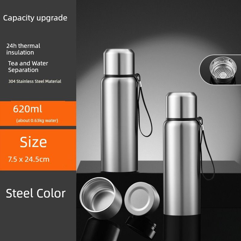 

Japanese Seiko Large-Capacity Thermos Cup for Men, High-End 316 Stainless Steel Tea Brewing Cup, All-Steel Water Bottle, Water Cup for Car Use [304 Antibacterial Model] 620ml Steel Color