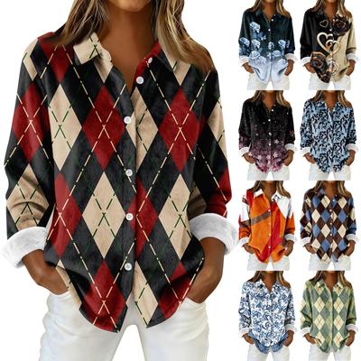 Women's Shirt Blouse Print Button Long Sleeve Casual Basic Shirt Collar Regular Top