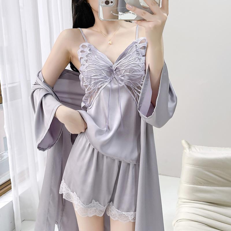Women's Summer Pajamas Set Sexy New Ice Silk Suspenders Shorts Vest Internet Celebrity Butterfly Sex Backless Loungewear