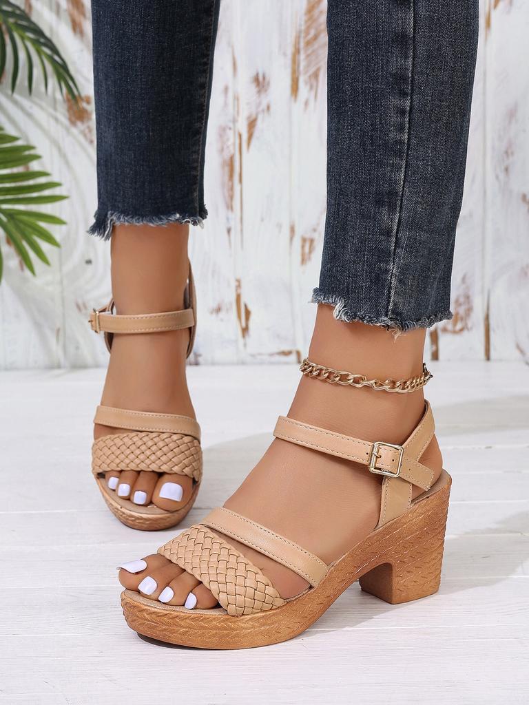 Fashion Women's High Heels Sandals 2025 Summer Thick Soled Roman Sandals Women's Casual and Comfortable Vacation Beach Shoes