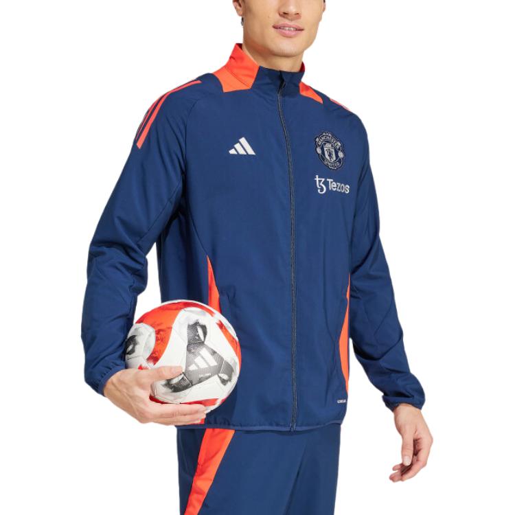 adidas Manchester United Tiro 24 Logo Slim Fit Stand Collar Long Sleeve Jacket Men Jacket Night-Blue Bright-Red IT2001