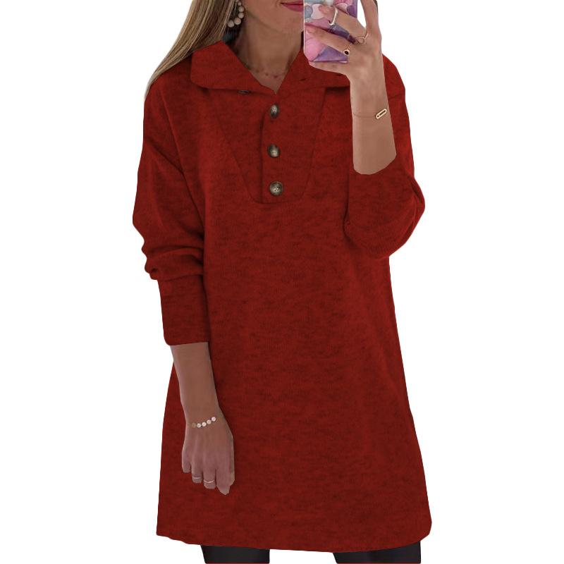 Women's Long Sleeve Shirt Dress Turn Down Collar Loose Waist Casual Solid Knit Sweater Dress