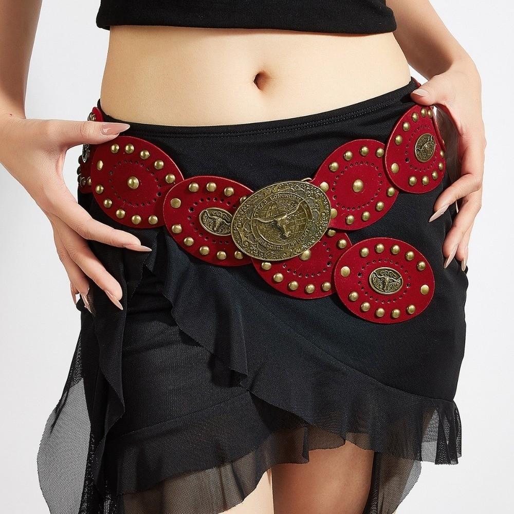 Wide Western Waist Belt Cow Head Buckle PU Leather Belt Ethnic Style Cowboy Belt Casual Wear