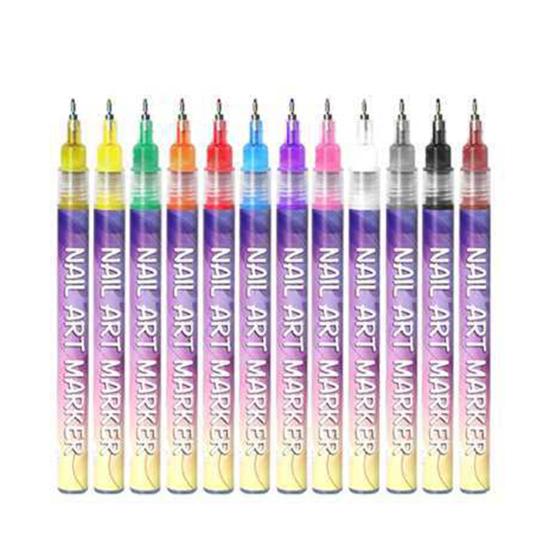 1/13Pcs Nail Art Pens 3D Quick Dry 0.5MM DIY Gel Nail Art Acrylic Paint Markers Nail Point Graffiti Dotting Liner Pen Nail Drawing Painting Tools