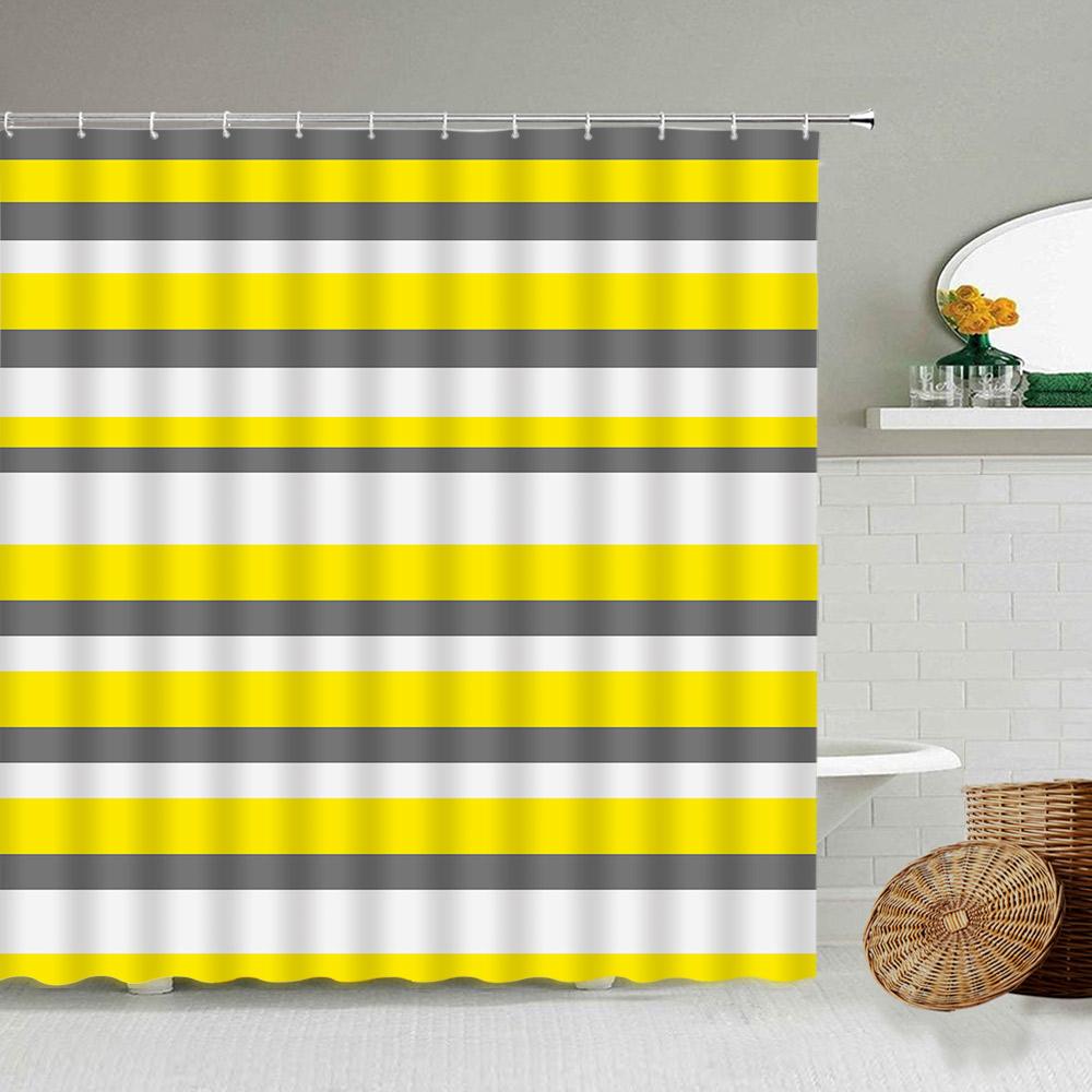 Black and White Checkered Wave Stripe Geometric Shower Curtain Bathroom Waterproof Polyester Curtain with Hook Home Decor