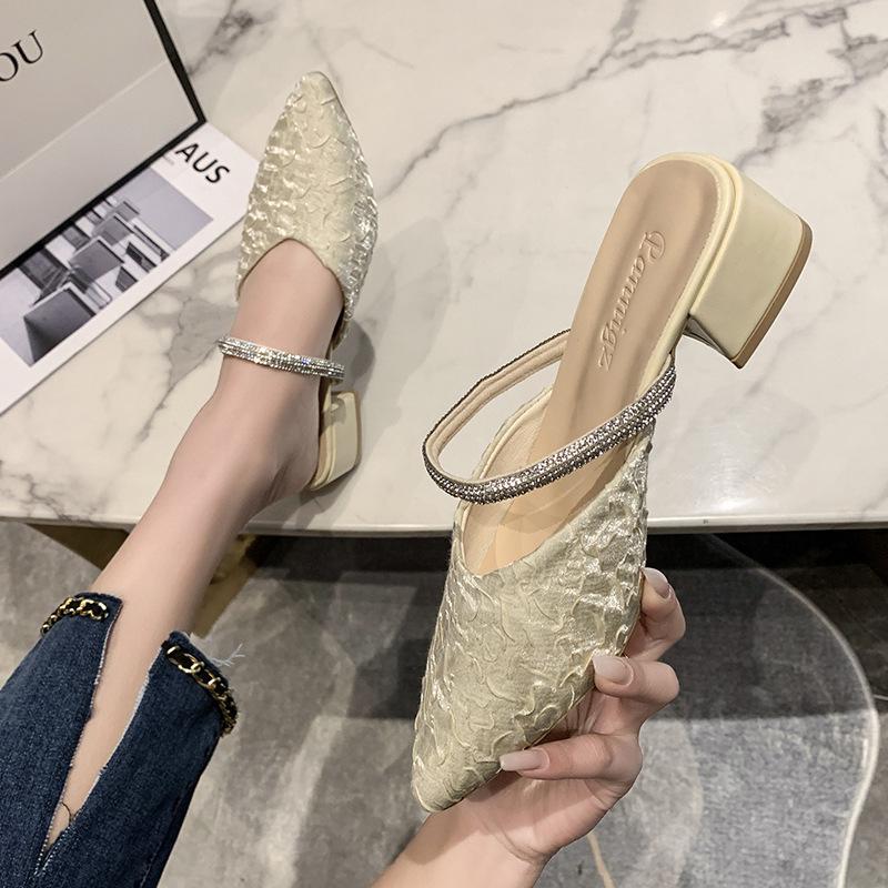 Summer pointed head bag head cool slippers women wear summer middle heel new high heels women thick heel fairy