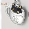 Women Necklace Hook Earrings Black Cat in Cup Shape Adjustable Necklace Birthday Anniversary Gift Alloy Neck Ear Jewelry for Daily Wear Parties