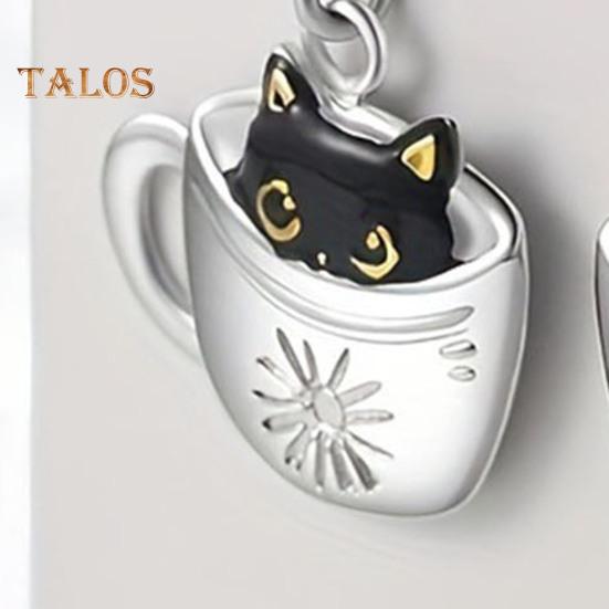 Women Necklace Hook Earrings Black Cat in Cup Shape Adjustable Necklace Birthday Anniversary Gift Alloy Neck Ear Jewelry for Daily Wear Parties