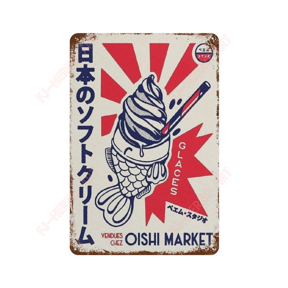 Vintage Japanese Cuisine Sushi Metal Tin Sign Plaque Decorative Plates for Garage Club Man Cave Bar Home Hotel Cafe Wall Decor