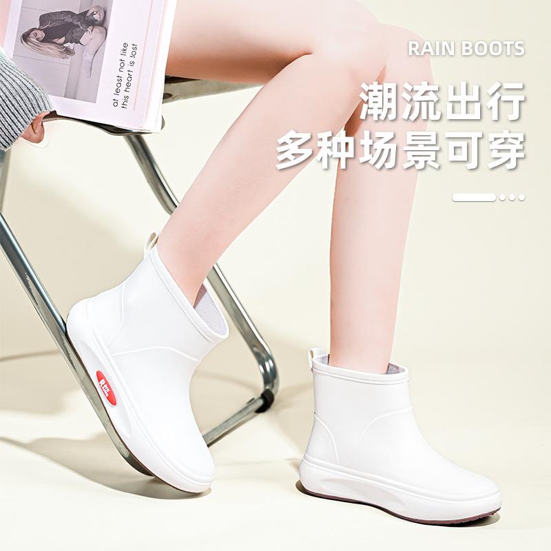 Water shoes women's short tube outer wear short rain shoes student fashion rain boots thermal rubber shoes low tube water shoes fashion