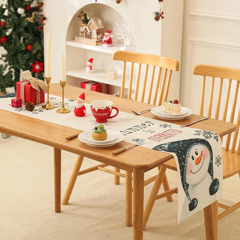 Christmas Table Runner 2026 New Luxury Snowflake Elk/Santa Claus Pattern-for Holiday Dinner Party, Xmas Dining Table Decoration