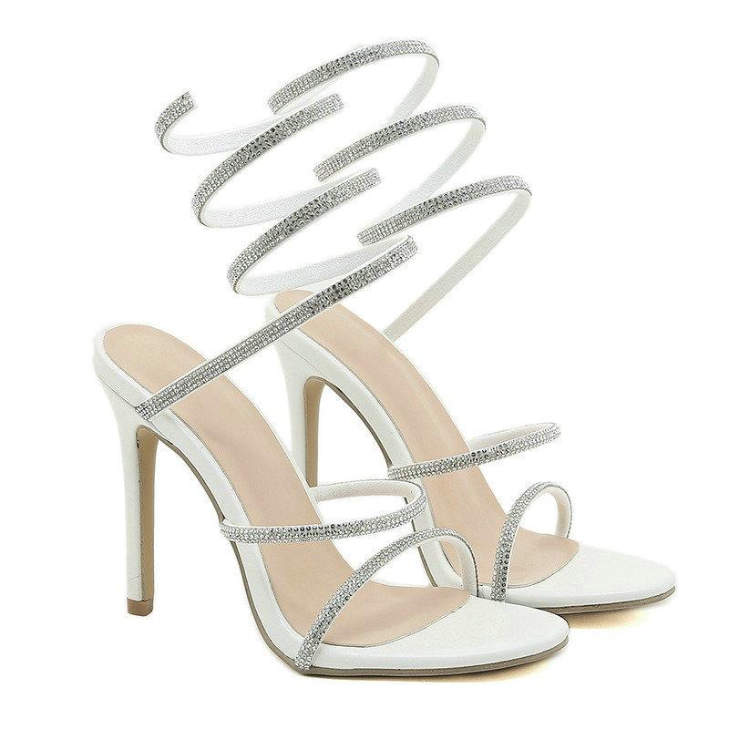 Fashion 2025 Rhinestones Snake-Like Winding Super High HeelsSummer New Fine And Pointed Rhinestones All Wear Net Red Tide Heels