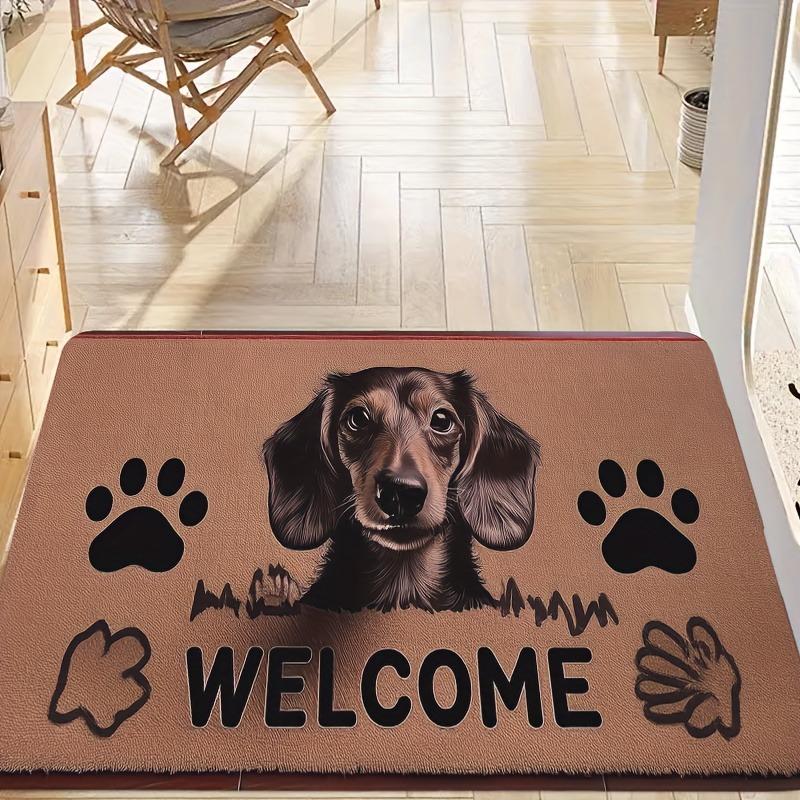 1 piece Dachshund printed "welcome" text floor mat, non-slip machine washable indoor and outdoor door mat