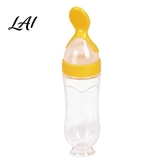 Ergonomic Baby Feeding Tool Silicone Squeeze Spoon Single-handed Rice Cereal Bottle with Soft Tip Spoon for Flow Control Easy Clean Dispensing