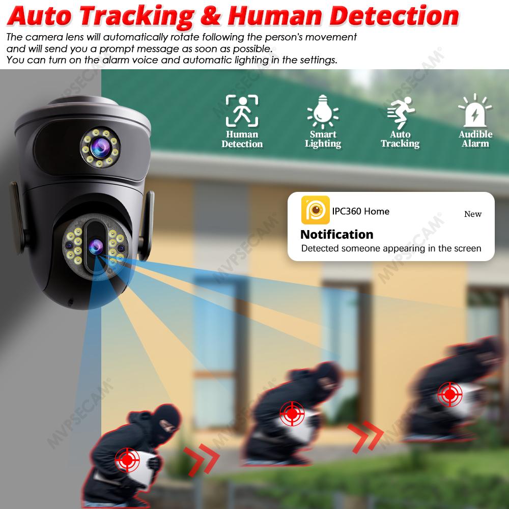 4K 8MP HD Video Surveillance Camera Wifi Outdoor Dual Lens Wireless Security IP Cameras PTZ Smart Home Wi-Fi Cam CCTV IPC360 app