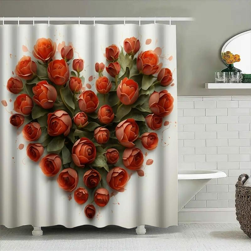 Dekorativer Duschvorhang mit floralem Herzdesign für Badezimmerdekoration, anpassbare Größen