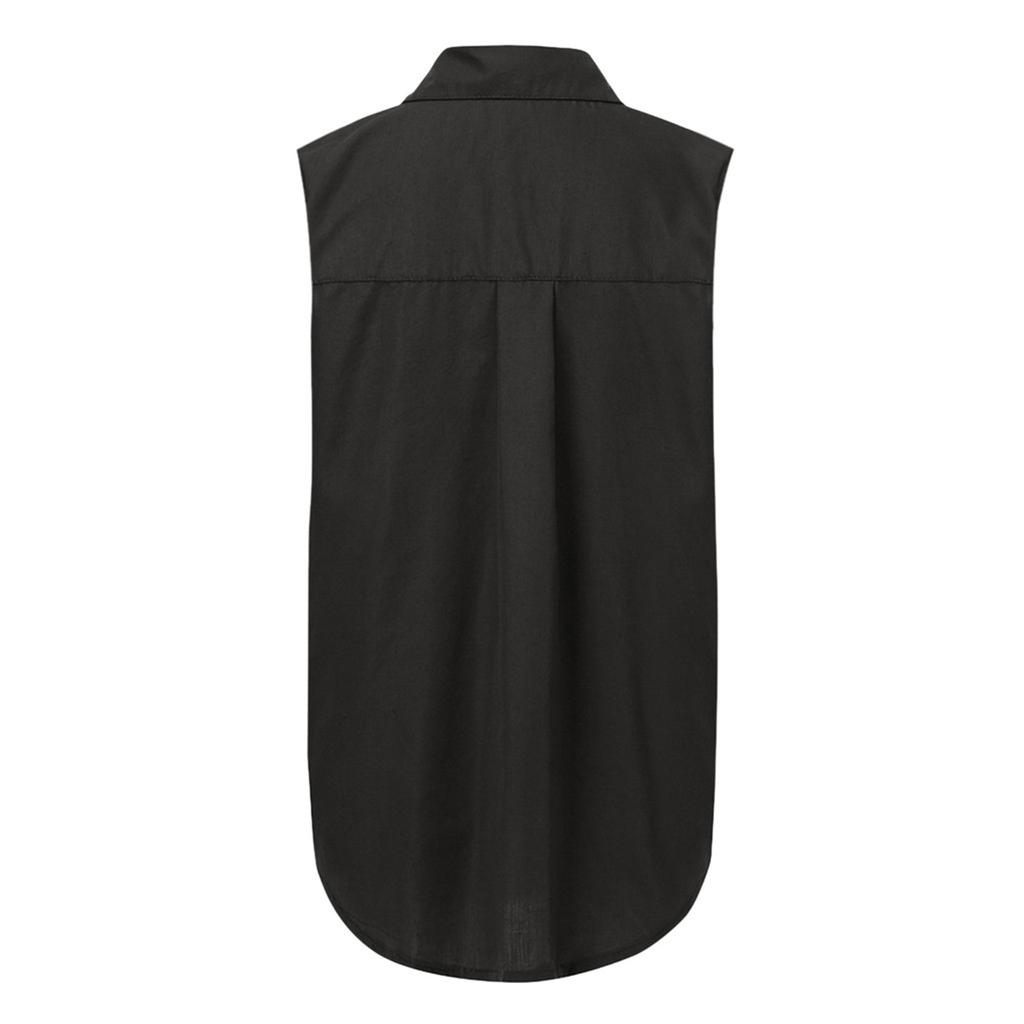 Women Casual Sleeveless Turn Down Collar Pockets Button Front Shirt Tops