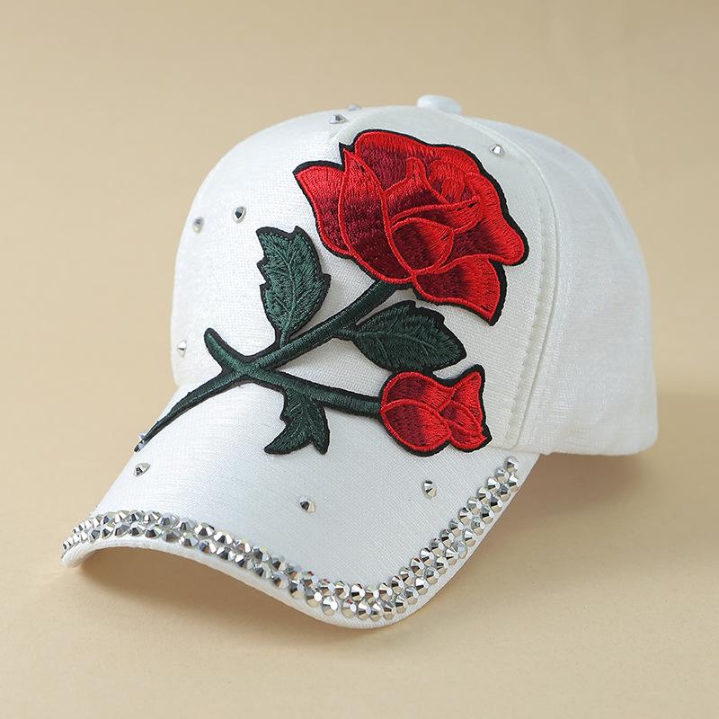 Fashion Rose Baseball Cap with Rhinestone Ball, Summer Outdoor Sun Protection Hat, Trendy Visor Cap for Women