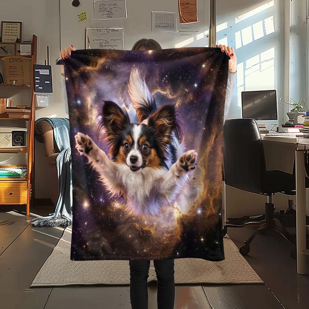 1Pc Galaxy Cat Dog Print Flannel Blanket High Quality Warm Comfortable Cover for All Seasons Perfect for Gifts Home Decor