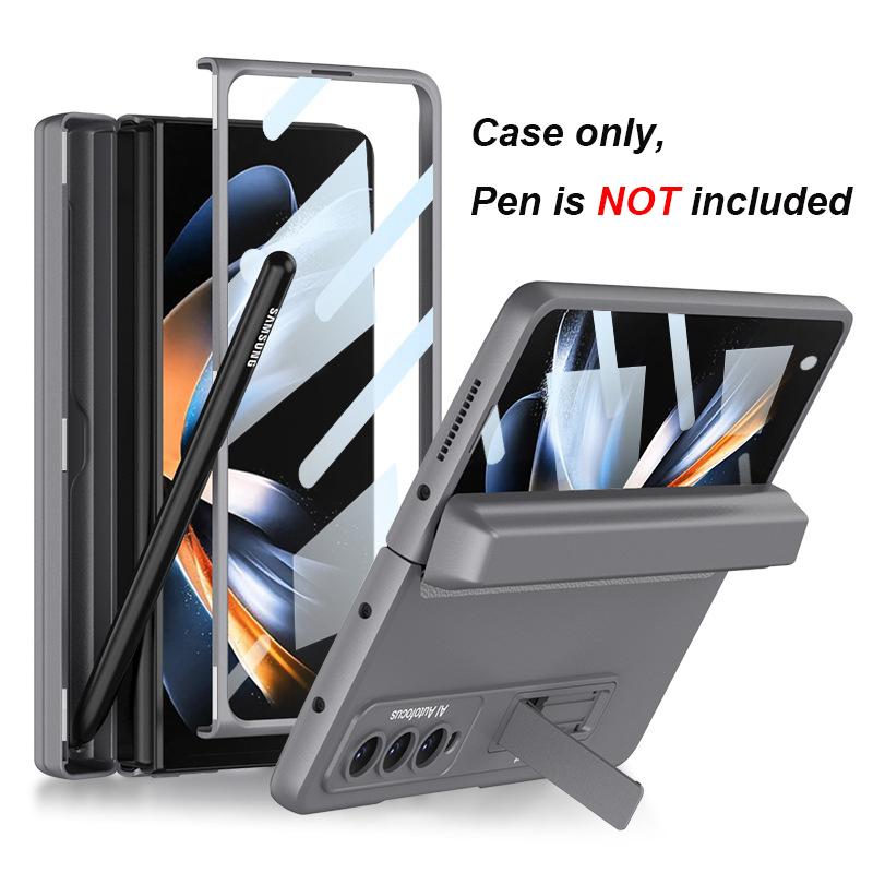 Fold Pen Holder Hinge Case for Samsung Galaxy Z Fold 4 5G Bracket Stand Case Hard PC Cover Glass Film