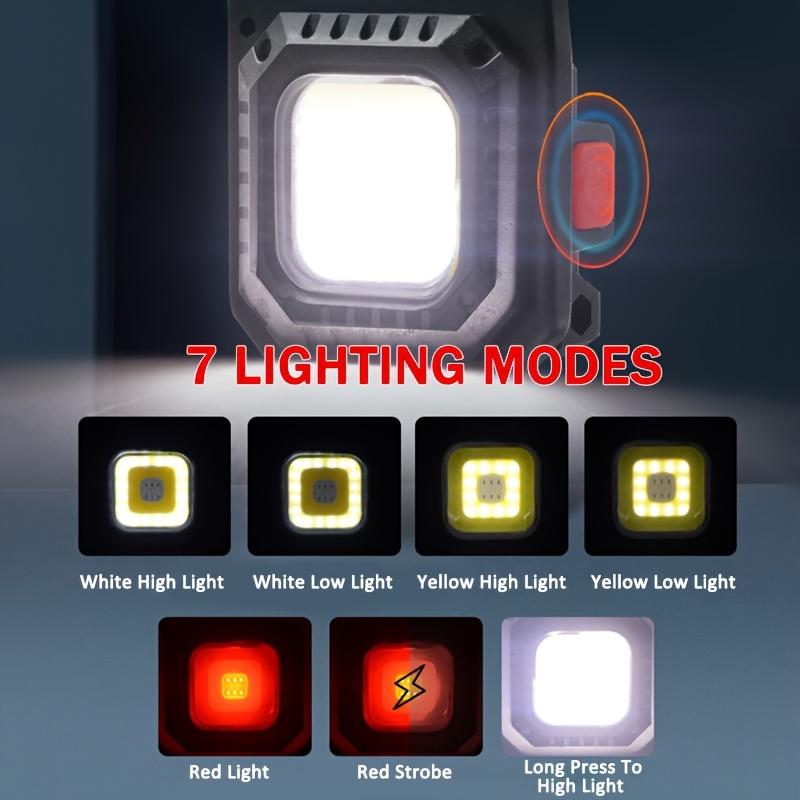 COB LED Work Light USB Rechargeable Keychain Flashlight 7-Modes with Battery Display for Outdoor Camping Hiking Emergency Use