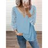 V-neck Patchwork Hollow Lace Sleeve TOPV Collar Patchwork Cut Out Lace Sleeve Tops