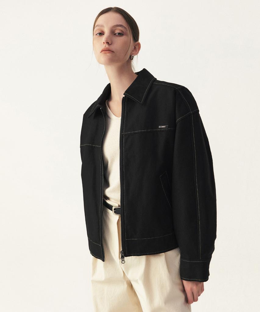 Artid Collared Cotton Bomber Jacket_Black