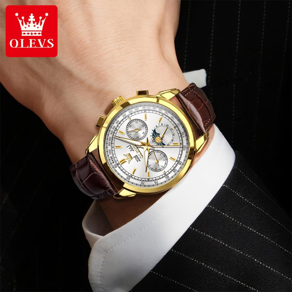 OLEVS 7117 New Automatic Man Watch Luxury Fashion Leather Strap Mechanical Watches for Men 24 Hour Moon Phase Calendar Men Watch