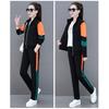 Fashion Colorblock Open Cardigan Women Two Piece Sport Set Slim Fit Long Sleeve Casual Activewear Korean Style Workout Suit