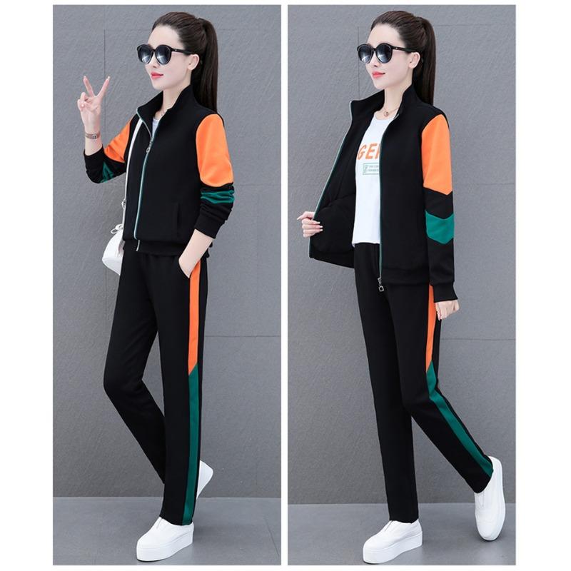 Fashion Colorblock Open Cardigan Women Two Piece Sport Set Slim Fit Long Sleeve Casual Activewear Korean Style Workout Suit