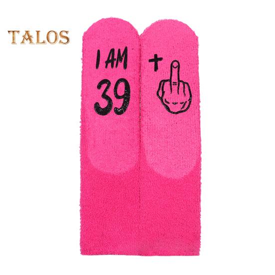 

1 пара носков на день рождения из кораллового флиса, противоскользящие, высокоэластичные, средней длины, носки для возраста, теплые зимние носки для мамы, бабушки, жены, подарка на пенсию розы красного