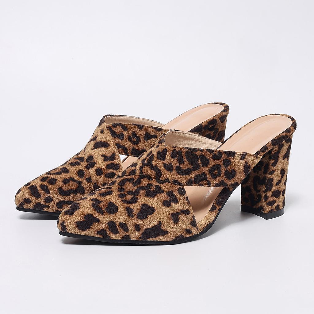 Fashion Women's Shoes 2025 New Baotou Women's Slippers Fashion Leopard Print Dress Slippers Women Summer Plus Size Heels Women Zapatos