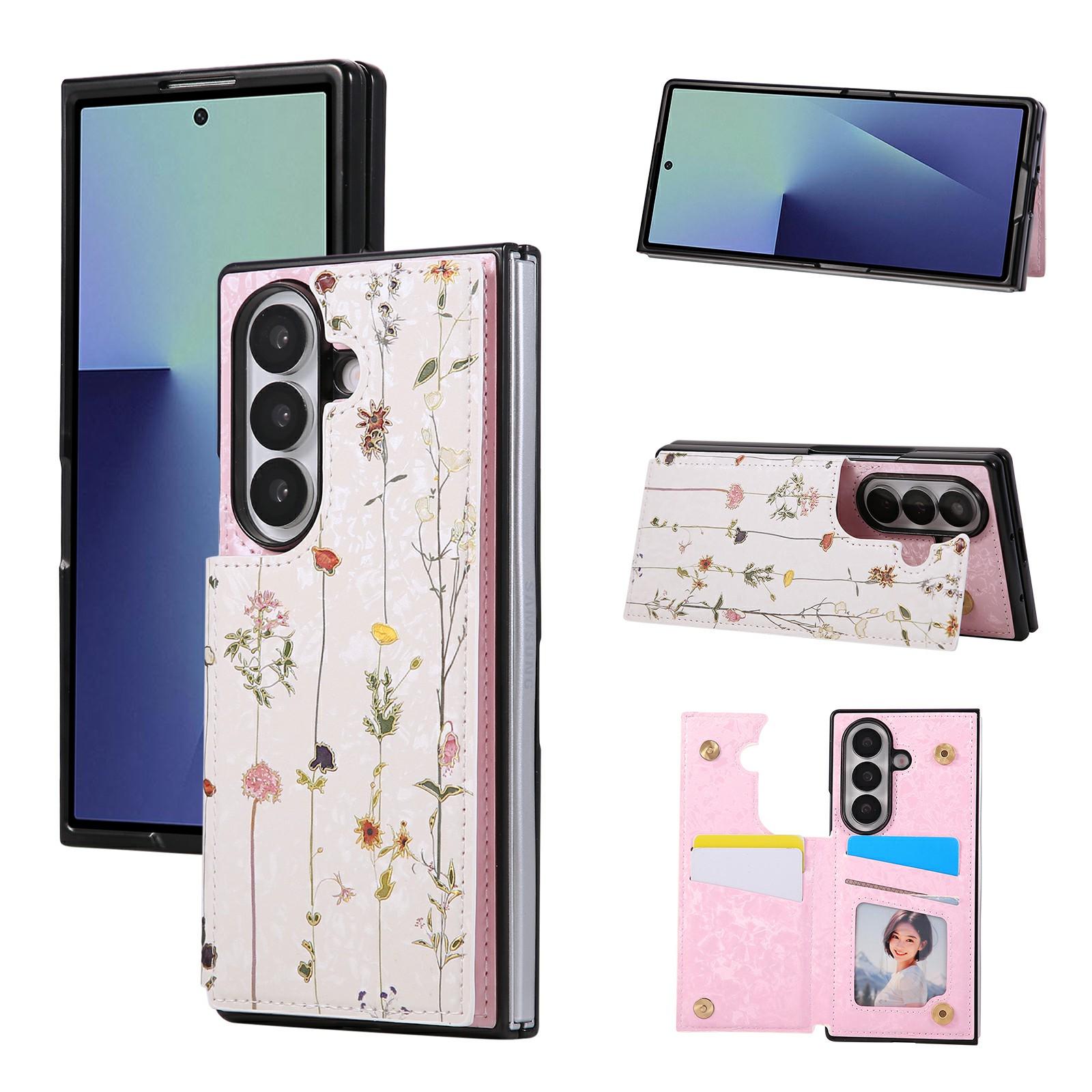 

For Samsung Galaxy Z Fold7 5G Case Flower Leather PC RFID Blocking Phone Cover Card Slots Dried Flower
