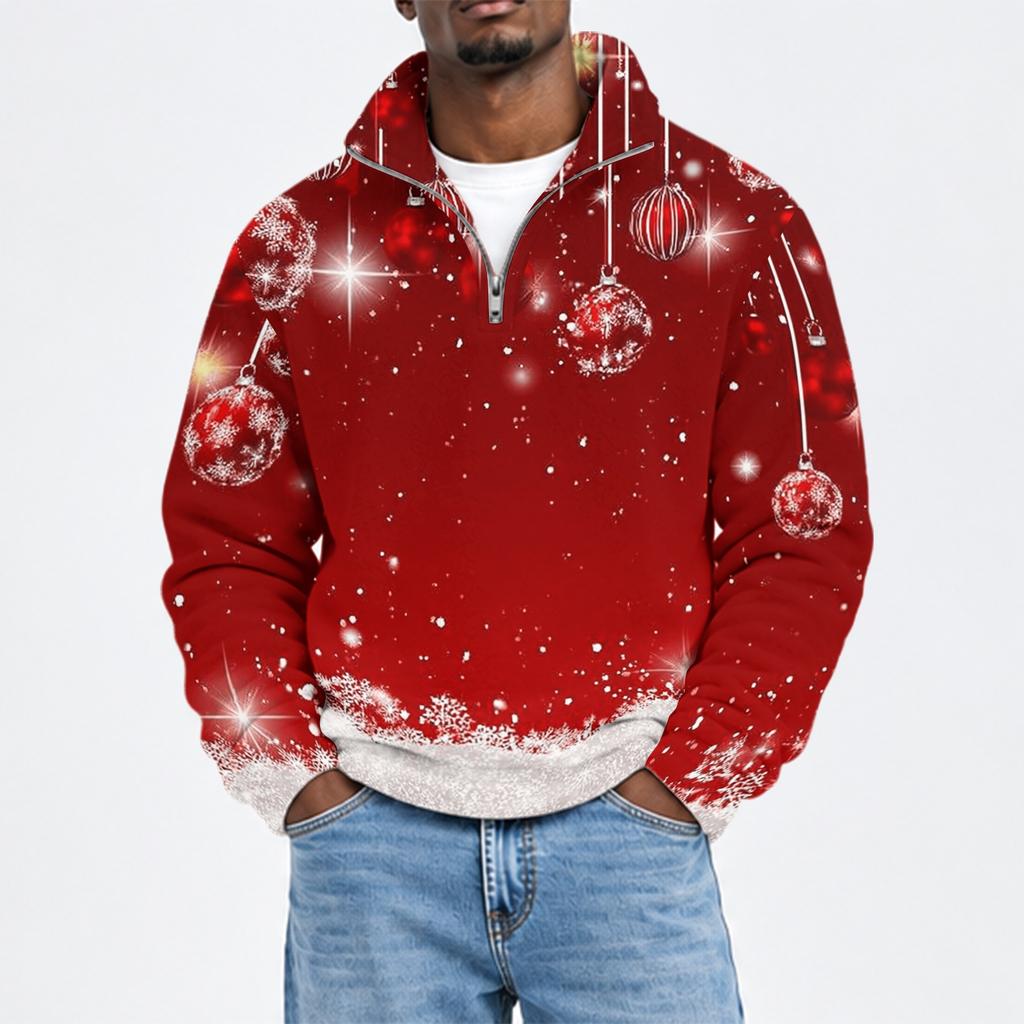 Мужская фланелевая рождественская толстовка-пуловер на осень-зиму для повседневной праздничной носки